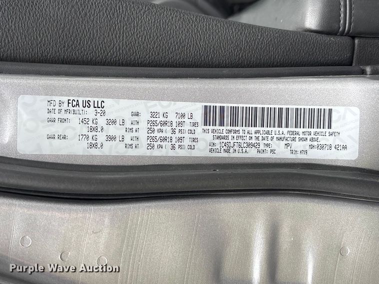 image for item FC5663 2020 Dodge Durango SSV SUV