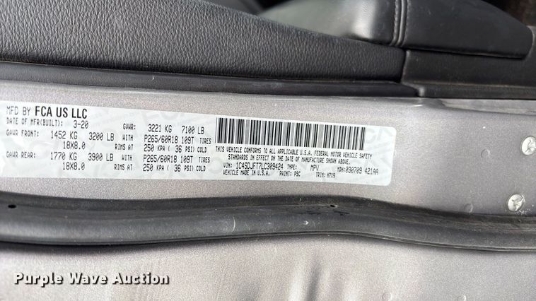 image for item FC5666 2020 Dodge Durango SSV SUV