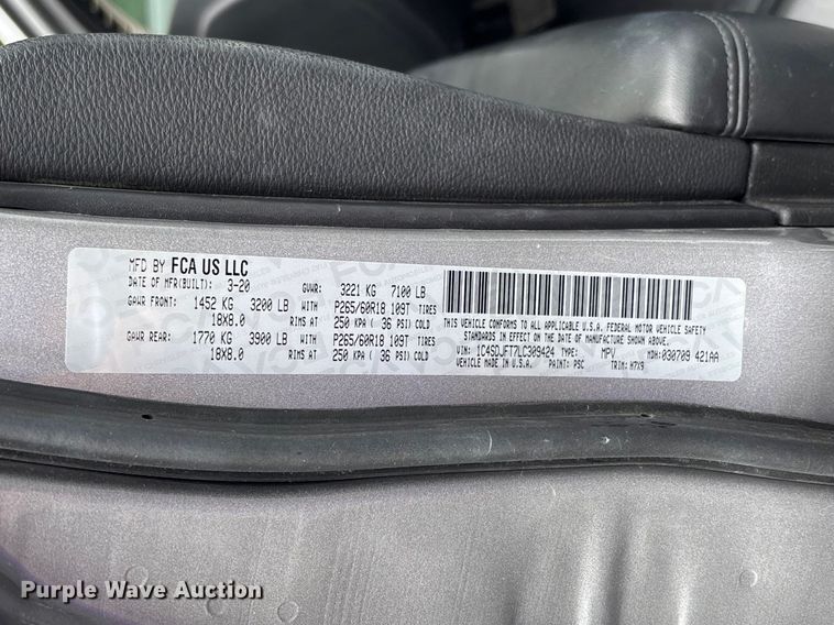 image for item FC5666 2020 Dodge Durango SSV SUV
