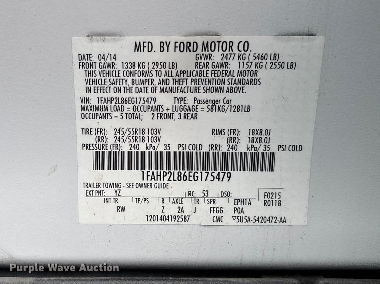 image for item FC5668 2014 Ford Taurus Police Interceptor 