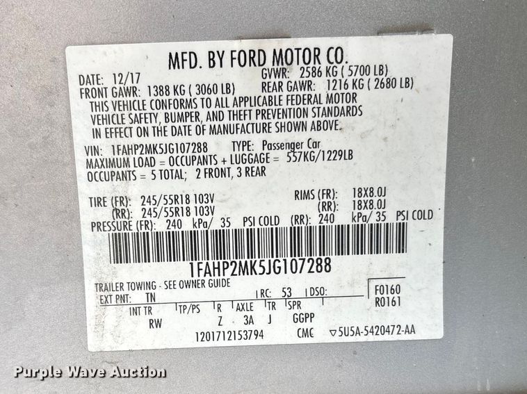 image for item FH6097 2018 Ford Taurus Police Interceptor 