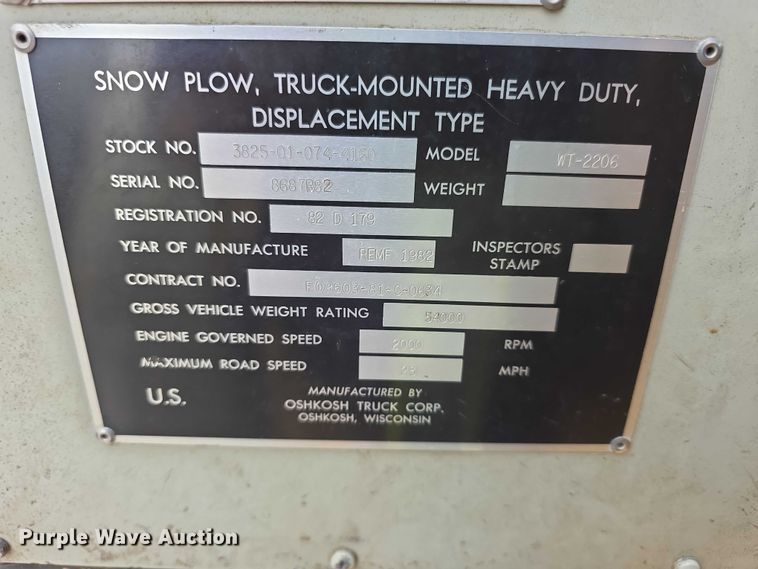 image for item FH6102 1982 Oshkosh  WT2206 snow blower truck