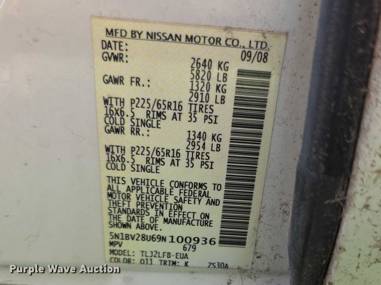 image for item FH6104 2009 Nissan Quest van