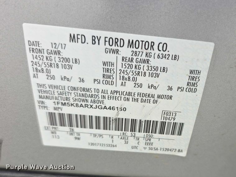 image for item FH6110 2018 Ford Explorer Police Interceptor SUV