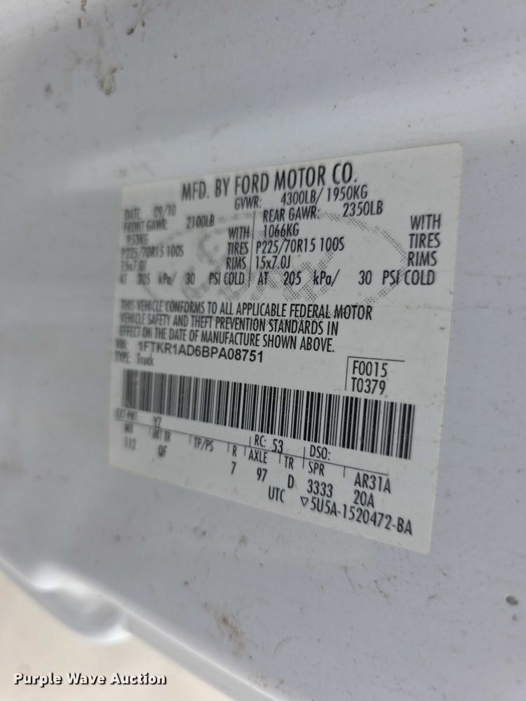 image for item FH6117 2011 Ford Ranger pickup truck