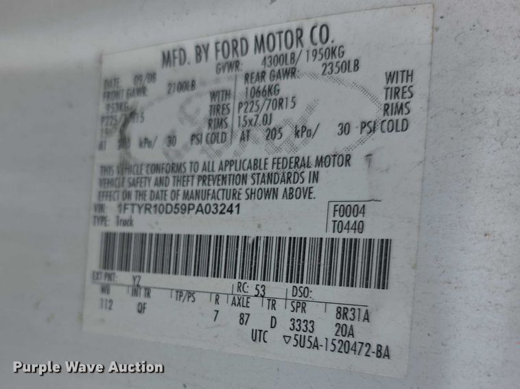 image for item FH6118 2009 Ford Ranger pickup truck