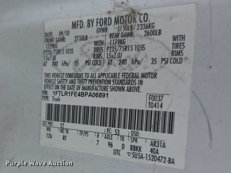image for item FH6119 2011 Ford Ranger Ext. Cab pickup truck