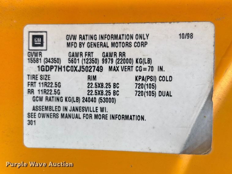 image for item FH7121 1999 GMC C7 dump truck