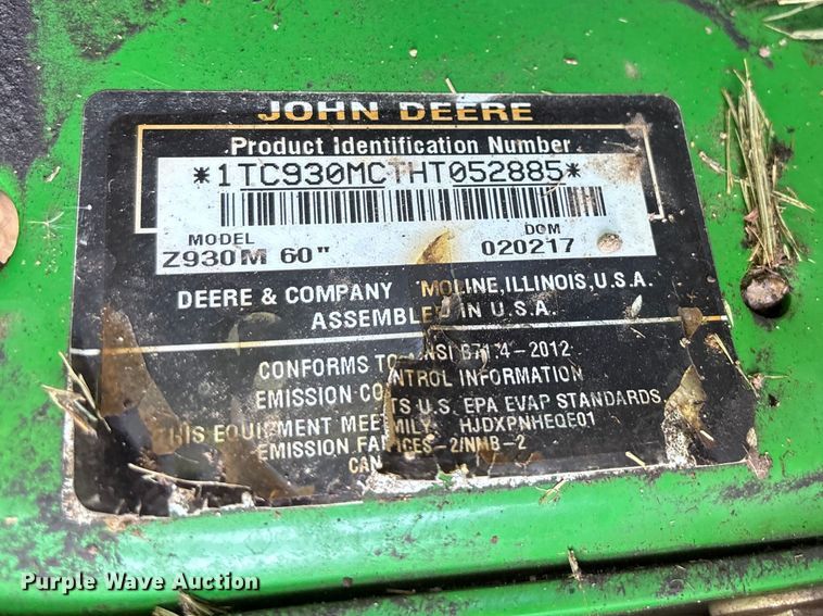 image for item FH7141 2017 John Deere Z930M ZTR lawn mower
