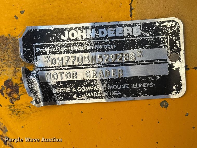 image for item FK1478 1990 John Deere 770 B-H motor grader