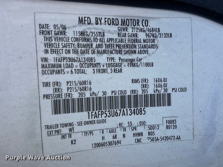 image for item FN5620 2007 Ford Taurus SE 