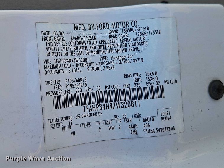 image for item FN5635 2007 Ford Focus ZX4 