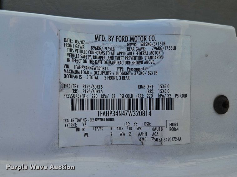 image for item FN5637 2007 Ford Focus ZX4 