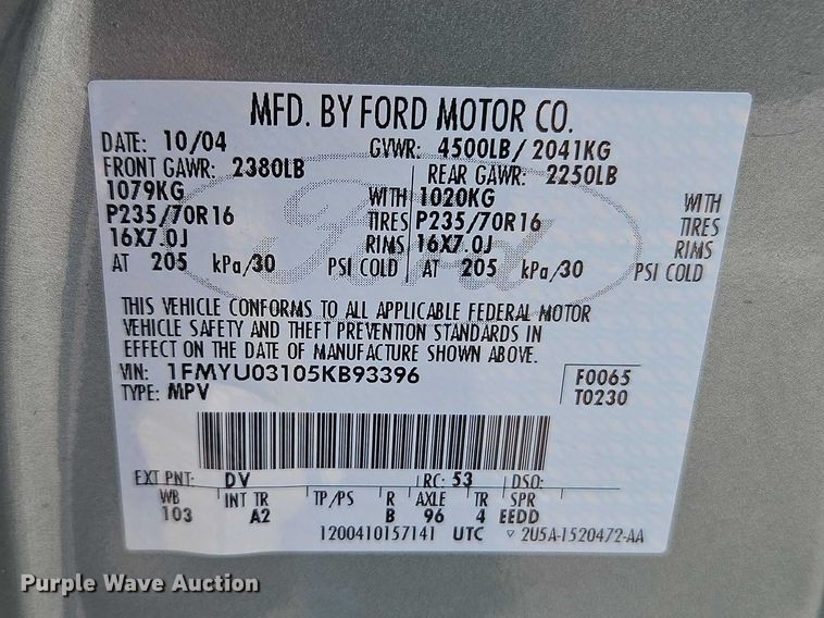image for item FN5639 2005 Ford Escape XLT SUV