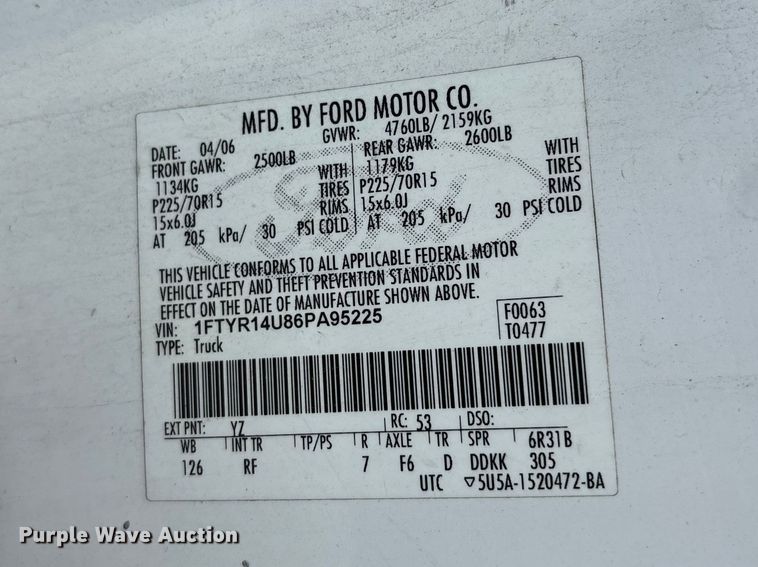 image for item FN5642 2006 Ford Ranger Ext. Cab pickup truck