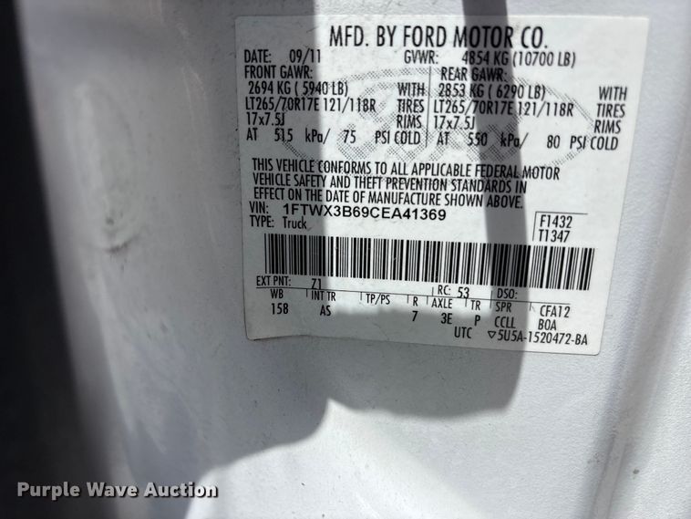 image for item FN5648 2012 Ford F350 Ext. Cab pickup truck