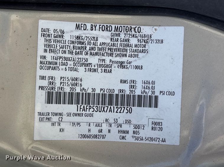 image for item FN5654 2007 Ford Taurus SE 