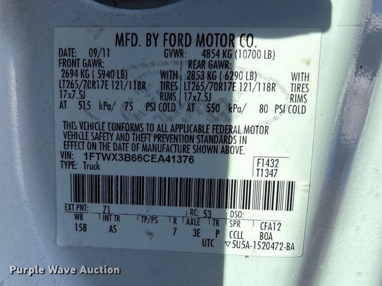 image for item FN5666 2012 Ford F350 Super Duty Ext. Cab pickup truck