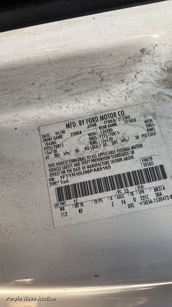 image for item FN5668 2008 Ford Ranger pickup truck