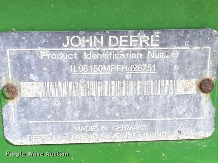 image for item DZ4460 2015 John Deere 6150M MFWD tractor