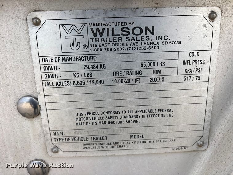 image for item ET2056 2016 Wilson DWH-500 grain trailer