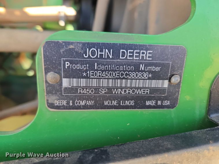 image for item EW0137 2012 John Deere R450 swather / windrower