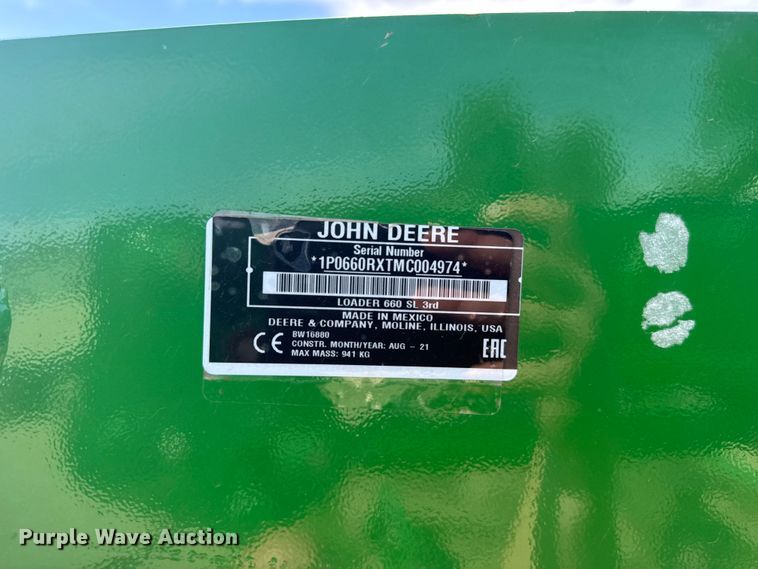 image for item FB7323 2021 John Deere 660R loader
