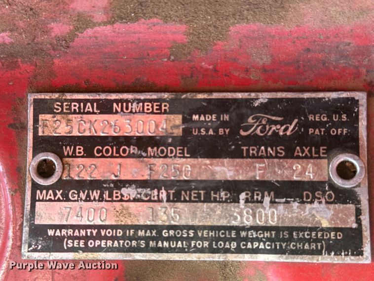 image for item FB7387 1962 Ford F250 pickup truck