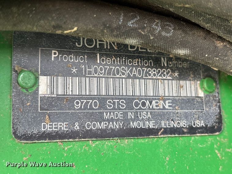 image for item YA3414 2010 John Deere 9770 STS RWA combine