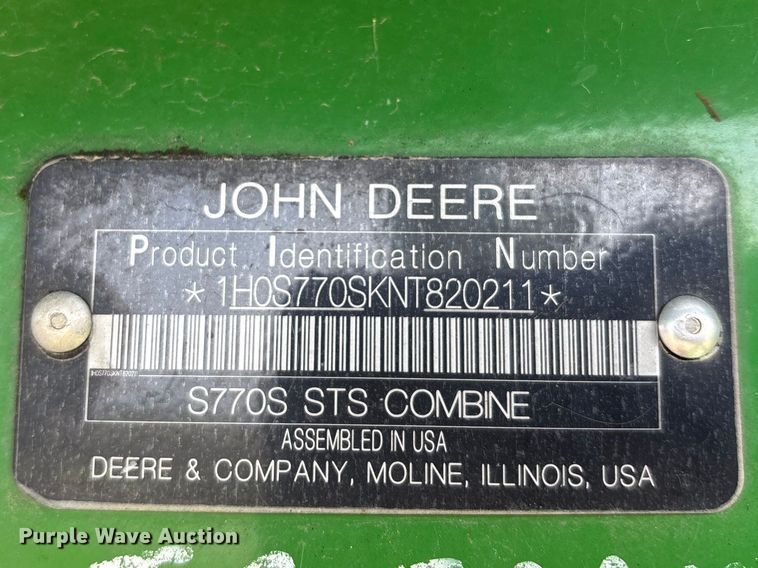 image for item YA3498 2022 John Deere S770S STS RWA combine