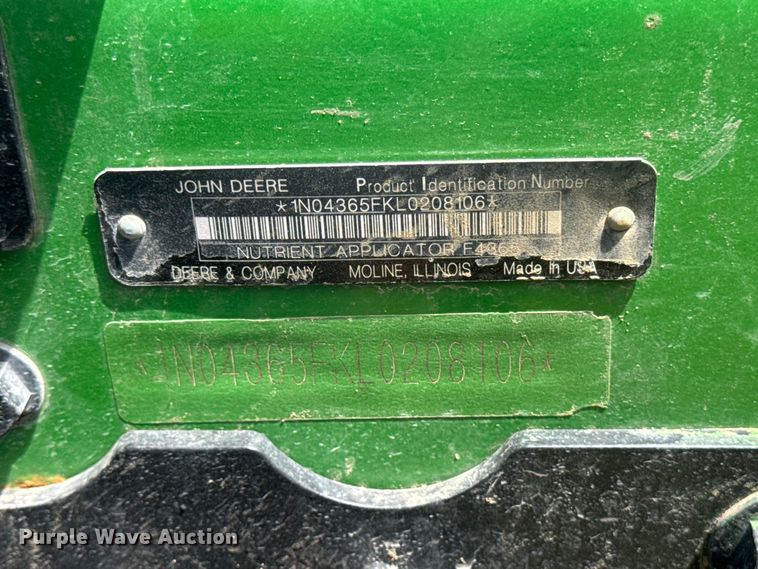 image for item YA3528 2020 John Deere F4365 applicator