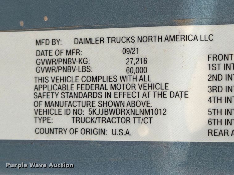 image for item ED5237 2022 Western Star 49X semi truck