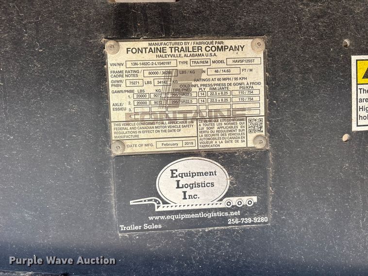 image for item ED5240 2020 Fontaine HAVSF11SST flatbed trailer