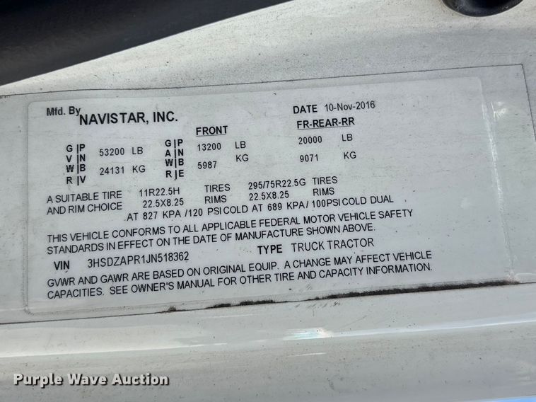 image for item EF1150 2018 International LT625 semi truck