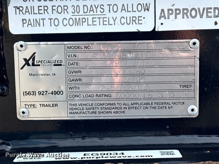 image for item EG9034 2020 XL Specialized Trailers XL 80 PT drop deck hydraulic tail equipment trailer