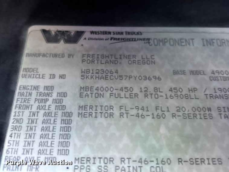 image for item EM0115 2007 Western Star 4900 box truck