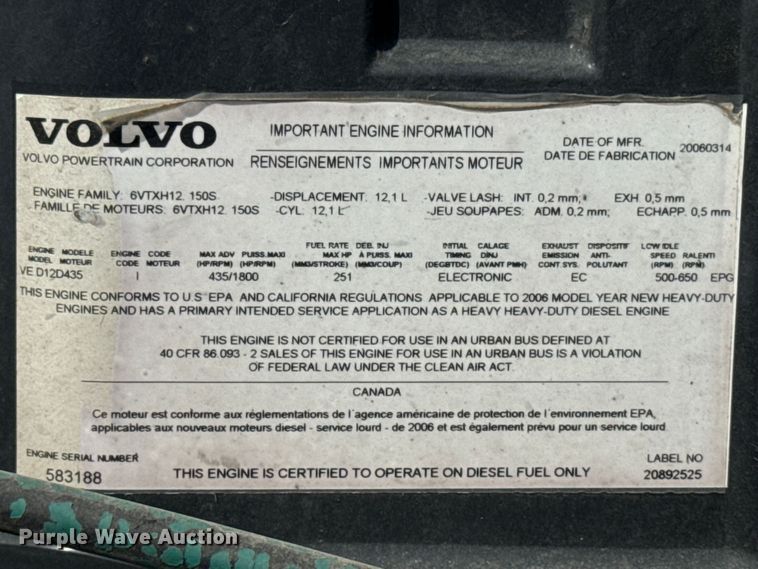image for item ER0488 2007 Volvo Truck VNM semi truck