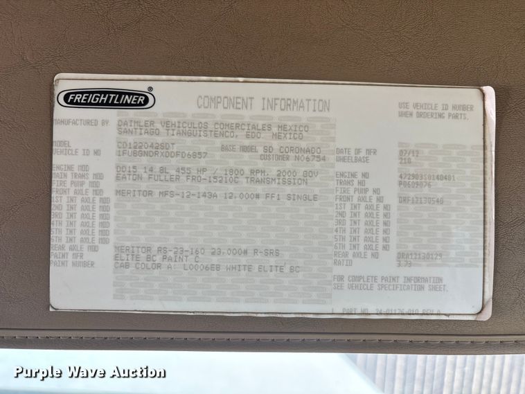 image for item ER7580 2013 Freightliner Coronado SD 122 