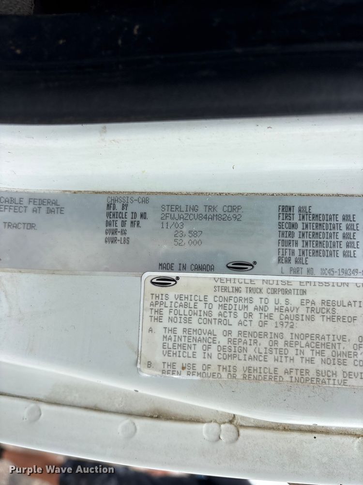 image for item ET2074 2004 Sterling L9500 winch truck