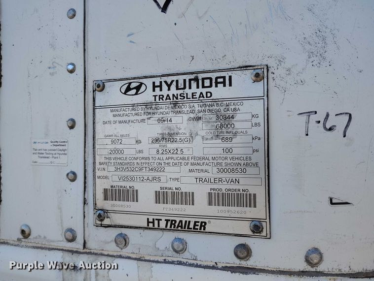 image for item EW0994 2015 Hyundai VI2530112-AJRS dry van trailer