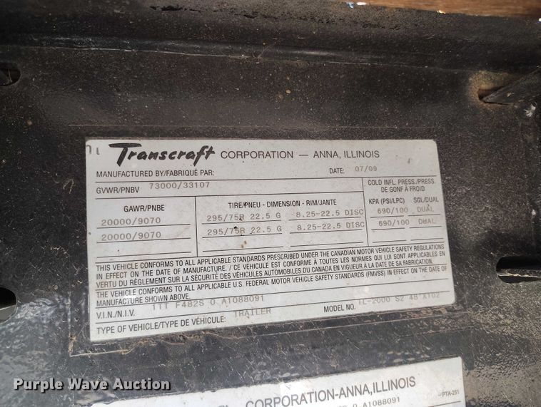 image for item EW0996 2010 Transcraft TL-2000 S2 flatbed trailer