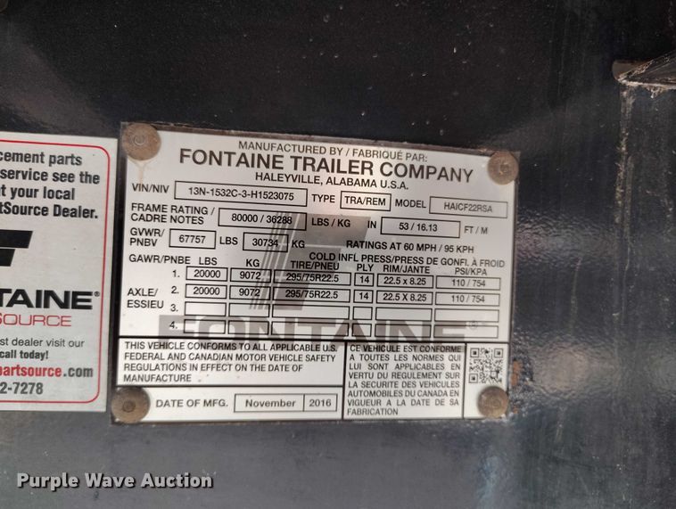 image for item EW0997 2017 Fontaine HAICF22RSA flatbed trailer