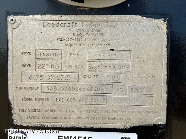 image for item EW4516 2008 Loadcraft Industries lowboy trailer