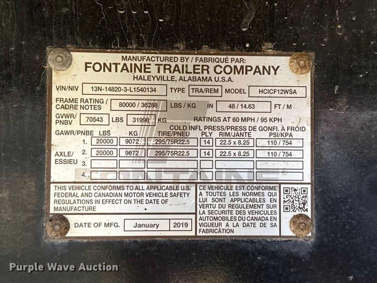 image for item EW4551 2020 Fontaine HCICF12WSA flatbed trailer