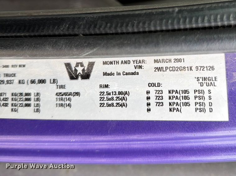 image for item FK0063 2001 Western Star 4900 dump truck