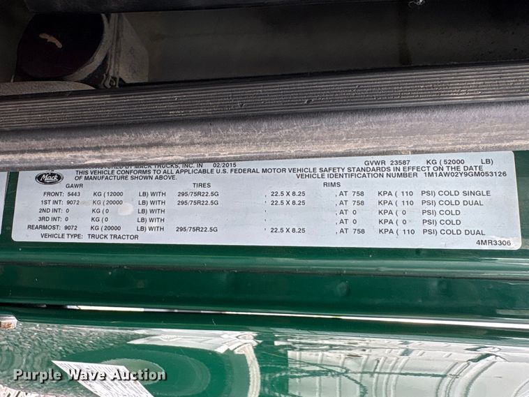 image for item FK1210 2016 Mack CXU613 semi truck