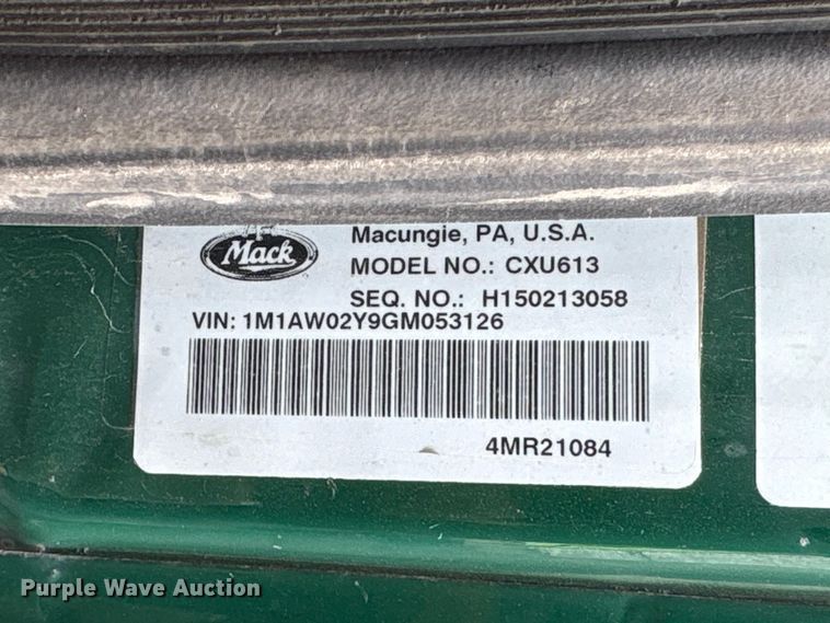 image for item FK1210 2016 Mack CXU613 semi truck