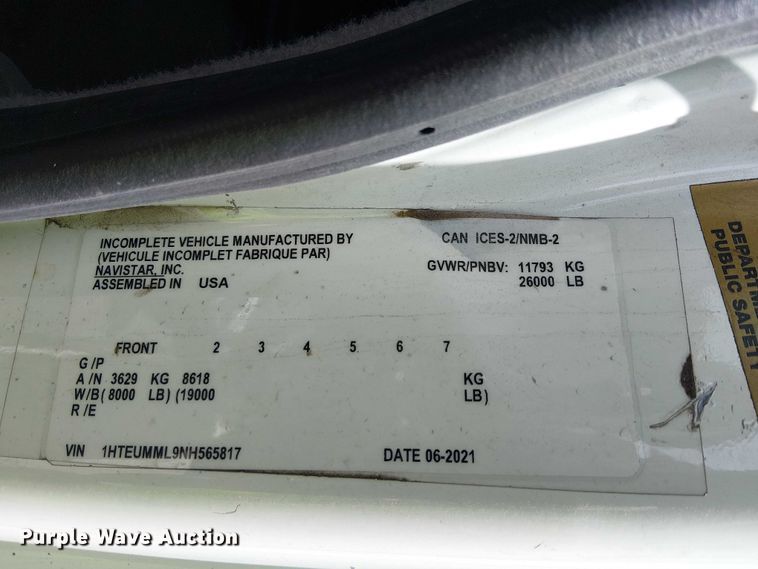 image for item YA1265 2022 International MV607 rollback truck