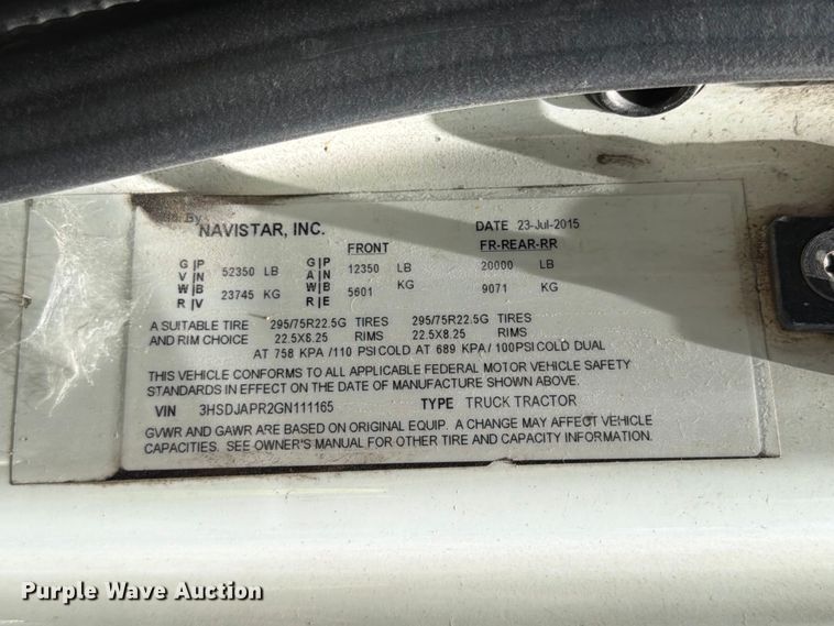 image for item YA1395 2016 International ProStar Plus semi truck