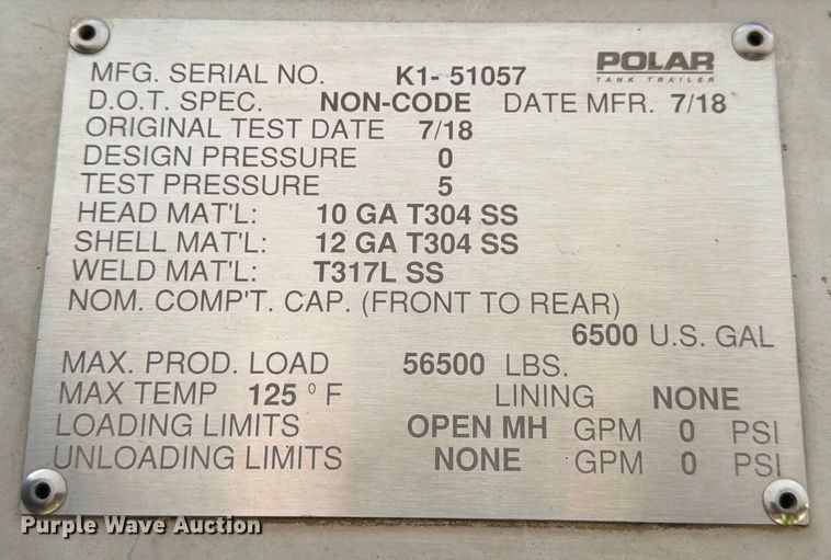 image for item YA2552 2019 Polar tank trailer